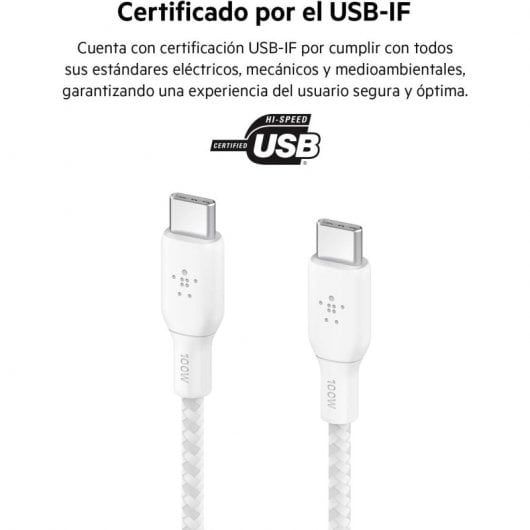 Belkin Cavo BoostCharge da USB-C a USB-C a doppia treccia PD 100W 2M Bianco