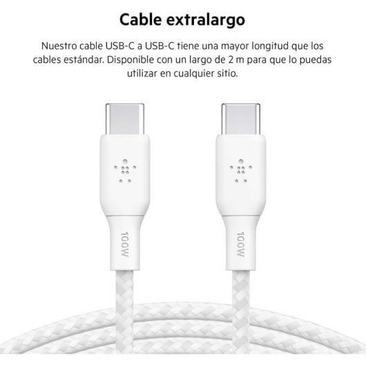 Belkin Cavo BoostCharge da USB-C a USB-C a doppia treccia PD 100W 2M Bianco