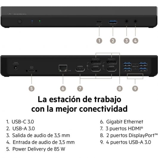 Belkin Connect Base de Acoplamiento USB-C universal para Tres Pantallas HDMI/Displayport/Gigabit/USB PD 85W