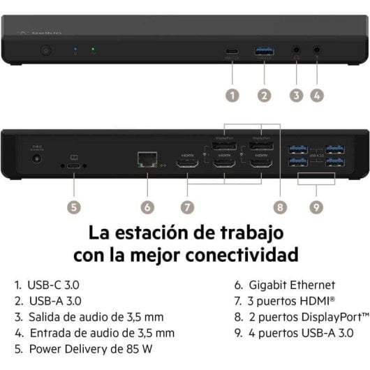Base d'acquisition USB-C Belkin Connect pour trois écrans HDMI/DisplayPort/Gigabit/PD 85W