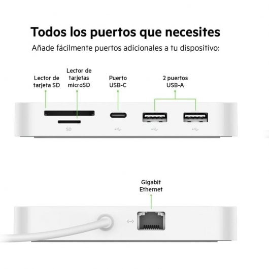 Belkin Connect Hub USB-C Multipuerto 6 en 1 con Soporte de Montaje Lector MicroSD/SD USB/USB-C Gigabit