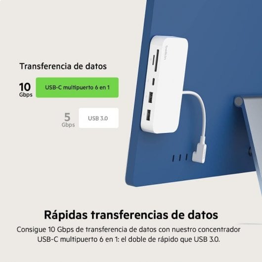 Belkin Connect Hub USB-C Multipuerto 6 en 1 con Soporte de Montaje Lector MicroSD/SD USB/USB-C Gigabit