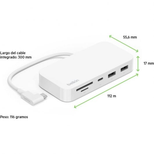 Belkin Connect Hub USB-C Multipuerto 6 en 1 con Soporte de Montaje Lector MicroSD/SD USB/USB-C Gigabit