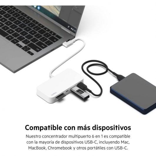 Belkin Connect Hub USB-C Multipuerto 6 en 1 con Soporte de Montaje Lector MicroSD/SD USB/USB-C Gigabit