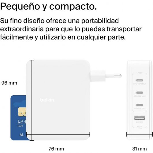 Belkin BoostCharge Pro Cargador de Pared GaN con 4 Puertos PD 140W con 3 Puertos USB-C