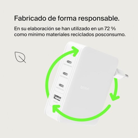 Belkin BoostCharge Pro Cargador de Pared GaN con 4 Puertos PD 140W con 3 Puertos USB-C