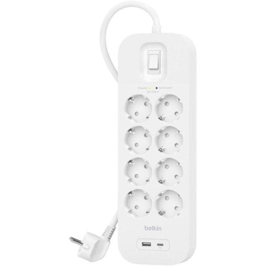 Multiprise Belkin SRB003VF2M 8 Prises Protection USB-C USB-A Câble 2 m Blanc