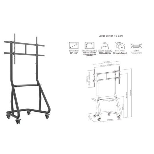 Equipaggia 650609 Carrello TV 60"- 105" VESA 1000x600 fino a 100Kg