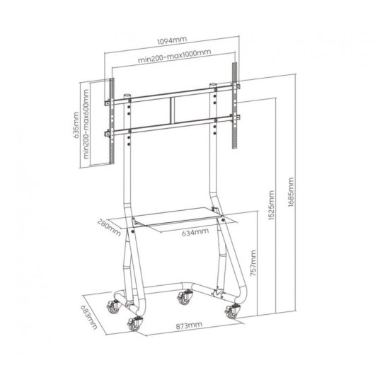 Equipaggia 650609 Carrello TV 60"- 105" VESA 1000x600 fino a 100Kg