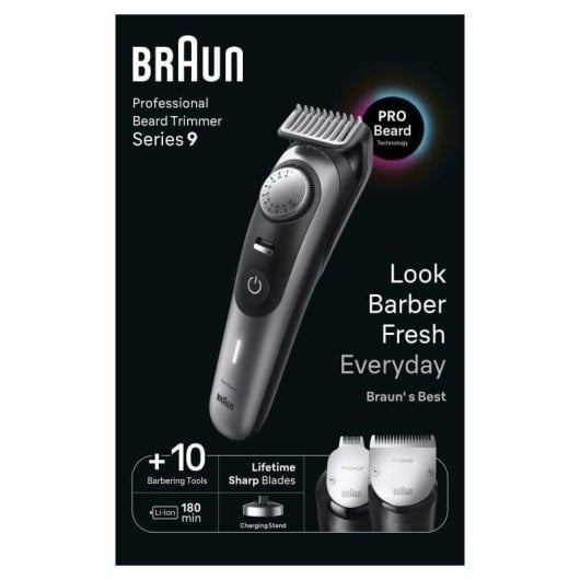 Tondeuse Barbe Visage Braun BeardTrimmer BT9420 Sans Fil 180min Sec et Mouillé 40 Réglages 4 Sabots