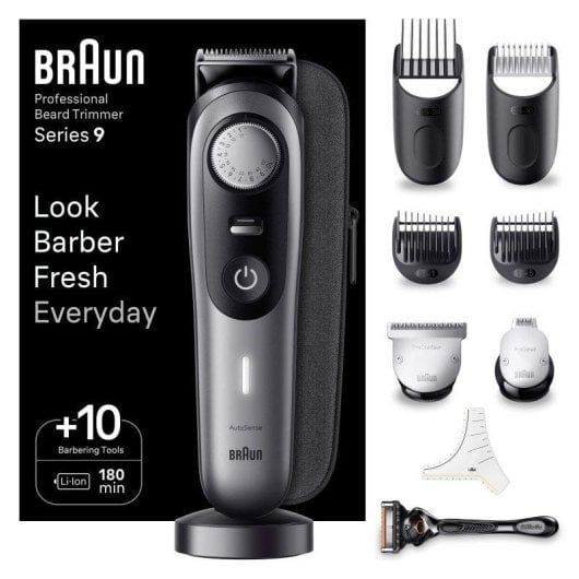 Tondeuse Barbe Visage Braun BeardTrimmer BT9420 Sans Fil 180min Sec et Mouillé 40 Réglages 4 Sabots
