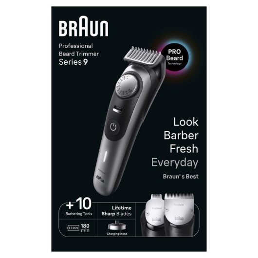 Tondeuse Barbe Visage Braun BeardTrimmer BT9420 Sans Fil 180min Sec et Mouillé 40 Réglages 4 Sabots