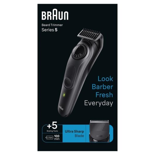 Regolabarba Viso Braun BeardTrimmer 5 BT5420 Senza Filo 100min Impermeabile 40 Impostazioni 3 Pettini