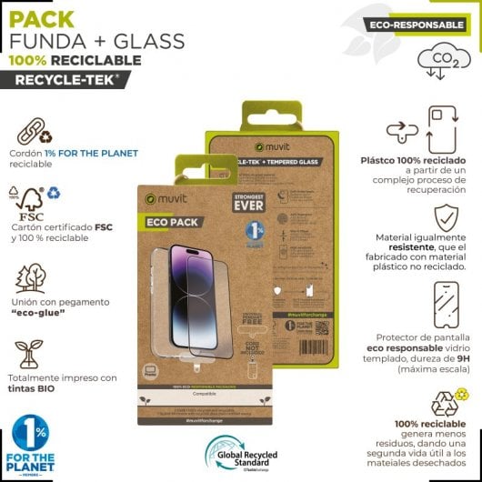 Muvit Stoßfeste Hülle für iPhone 15 Pro Max + Schutzglas aus gehärtetem Glas, schwarzer Rahmen