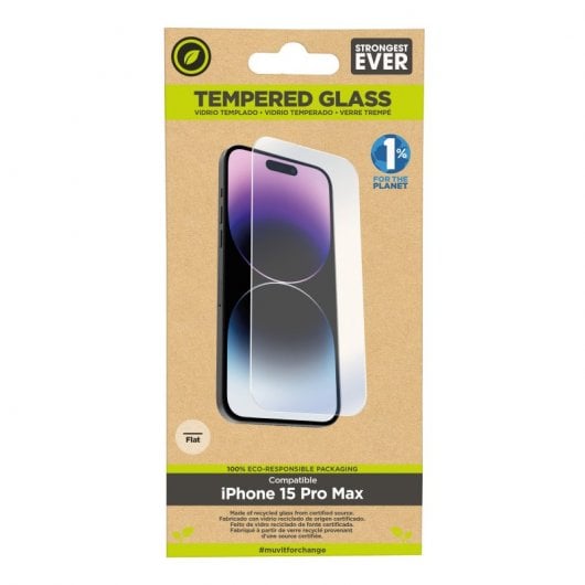 Muvit Recycletek Flat Tempered Glass Displayschutzfolie für iPhone 15 Pro Max