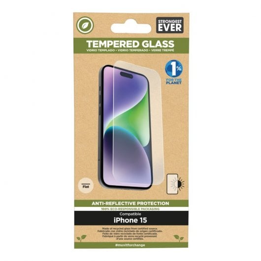 Muvit Recycletek Antireflex-Displayschutz aus flachem gehärtetem Glas für iPhone 15