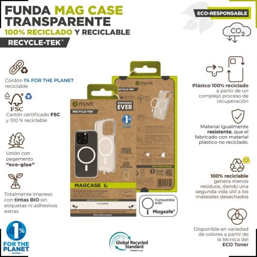 Muvit Funda Recycletek Magsafe Transparente para iPhone 15