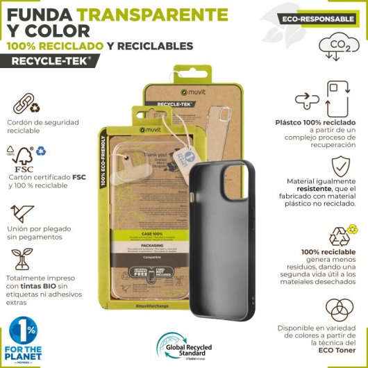 Muvit For Change Funda Recycletek Transparente para iPhone 15 Pro Max