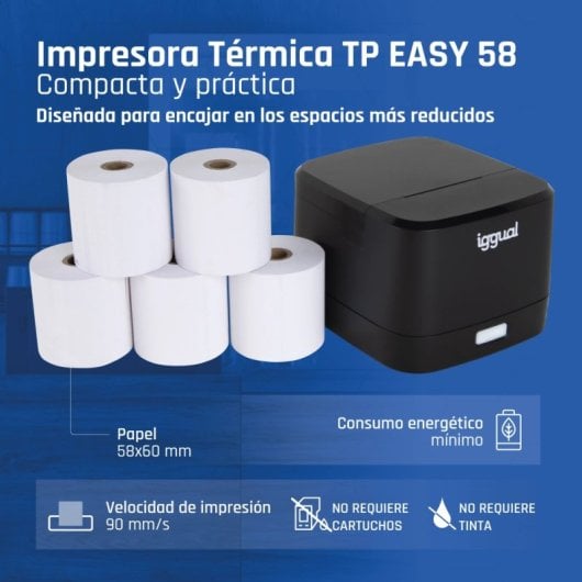Thermische bonprinter iggual TP EASY 58 USB RJ11 Zwart