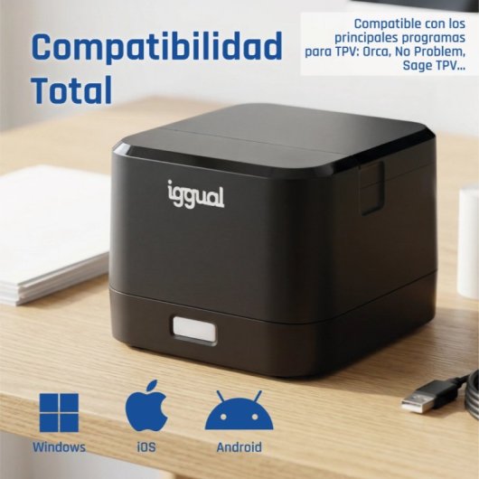 Thermische bonprinter iggual TP EASY 58 USB RJ11 Zwart