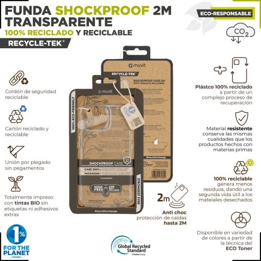 Custodia trasparente antiurto Muvit da 2 m per iPhone 15 Pro