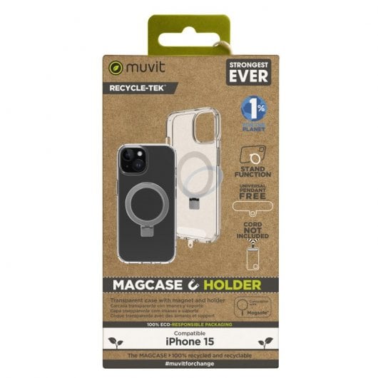 Muvit Recycletek Magsafe Funda Transparente con Soporte para iPhone 15