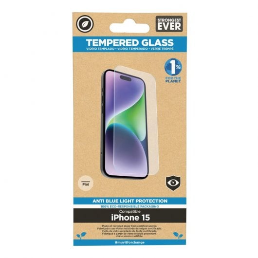 Muvit Recycletek Anti-Blue Light Flat Tempered Glass Protector für iPhone 15