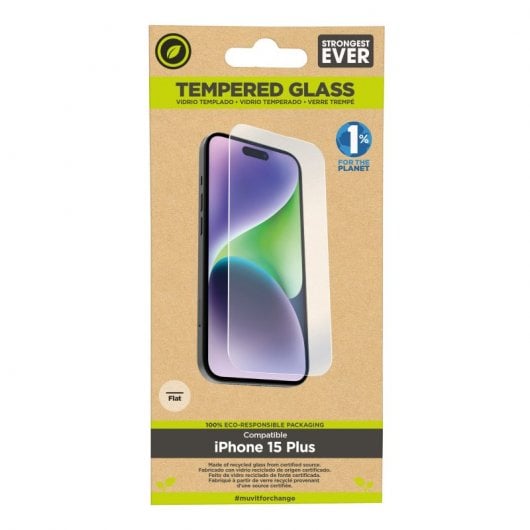 Muvit Recycletek Flat Tempered Glass Protector für iPhone 15 Plus