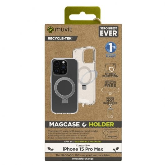 Muvit Recycletek Magsafe Funda Transparente con Soporte para iPhone 15 Pro Max