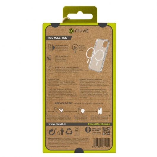 Muvit Recycletek Magsafe Funda Transparente con Soporte para iPhone 15 Pro Max