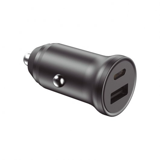Ksix Carregador de Carro 20W PD e Quick Charge 3.0 USB-A+USB-C Preto