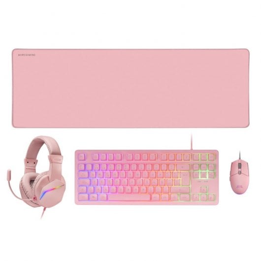 Mars Gaming Mcp-RGB3PPT Combo Gaming FRGB tastiera + mouse + cuffie + tappetino per mouse portoghese rosa