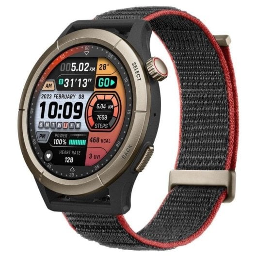 Amazfit Cheetah Pro Bluetooth GPS 46,5mm AMOLED Titane Beige Bracelet Nylon Gris Rouge Étanche 5ATM SpO2 Pulsomètre