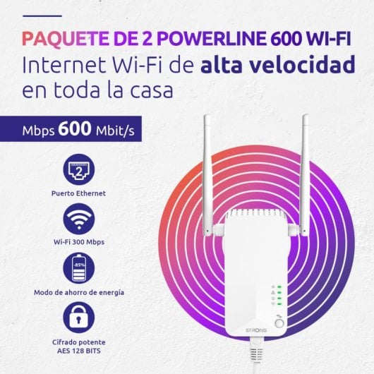 Strong Powerline WiFi V2 Pack de 2 Extensores Wifi 600 Mbit/s
