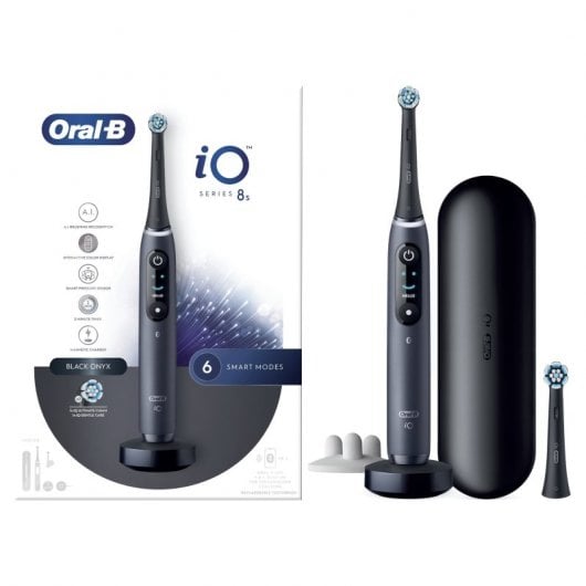 Oral-B iO Spazzolino Elettrico Ricaricabile 8S Nero, 2 Testine, 1 Custodia Da Viaggio, 1 Spazzolino