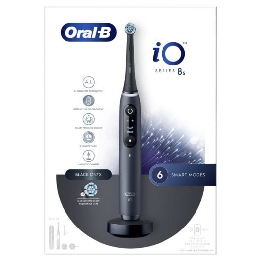 Oral-B iO Spazzolino Elettrico Ricaricabile 8S Nero, 2 Testine, 1 Custodia Da Viaggio, 1 Spazzolino