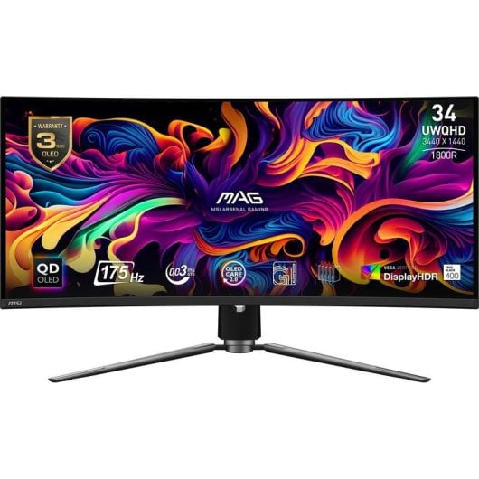 Monitor MSI MAG 341CQP QD-OLED 34" UltraWide Quad HD 175Hz QD-OLED Curvo FreeSync Premium Pro Ajustable en altura