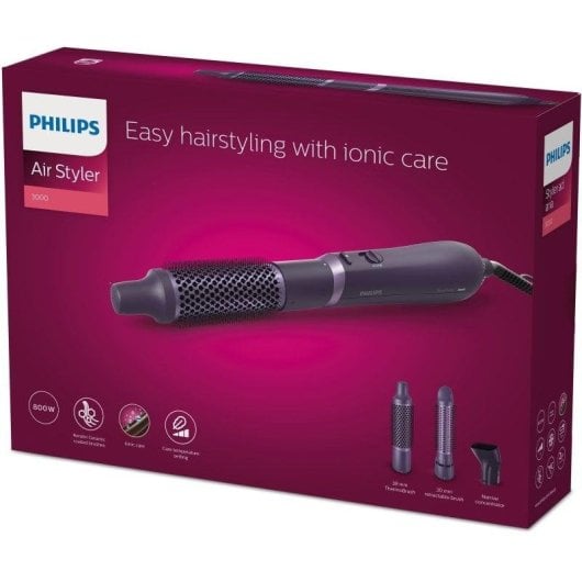 Warmluftbürste Philips Air Styler 3000 Series BHA305/00 800W Keramik Ionen 3 Aufsätze 3 Temperaturen Lila