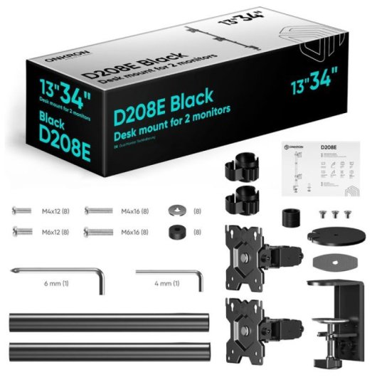 Onkron D208E-B Supporto per Due Monitor 13"-34" Verticale Nero