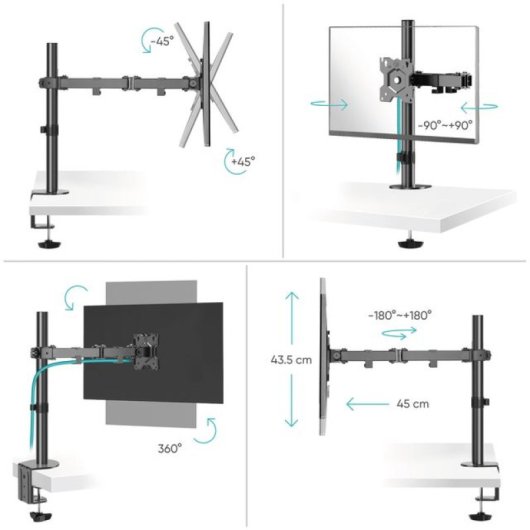 Onkron D121E-B Soporte Monitor 13"-34", 8kg max, VESA 75x75-100x100, Articulado, Negro