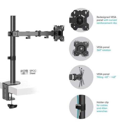 Onkron D121E-B Soporte Monitor 13"-34", 8kg max, VESA 75x75-100x100, Articulado, Negro