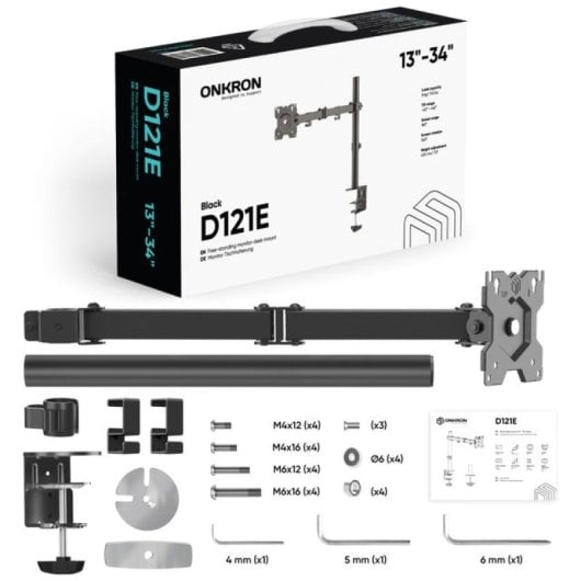 Onkron D121E-B Soporte Monitor 13"-34", 8kg max, VESA 75x75-100x100, Articulado, Negro