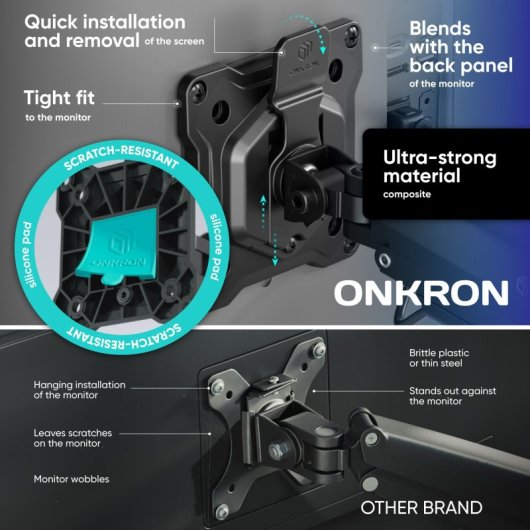 ONKRON Brazo Monitor Doble 17-42" hasta 15kg x2, VESA 75x75-100x100 mm, Soporte Monitor Escritorio Articulado, Negro