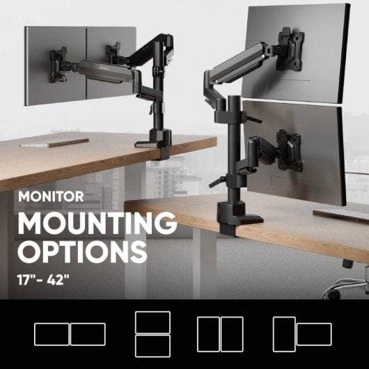 ONKRON Brazo Monitor Doble 17-42" hasta 15kg x2, VESA 75x75-100x100 mm, Soporte Monitor Escritorio Articulado, Negro