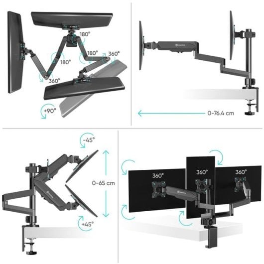Onkron G280-B Supporto Braccio Mobile per Tre Monitor 13"- 32" Vesa 100 x 100 Nero