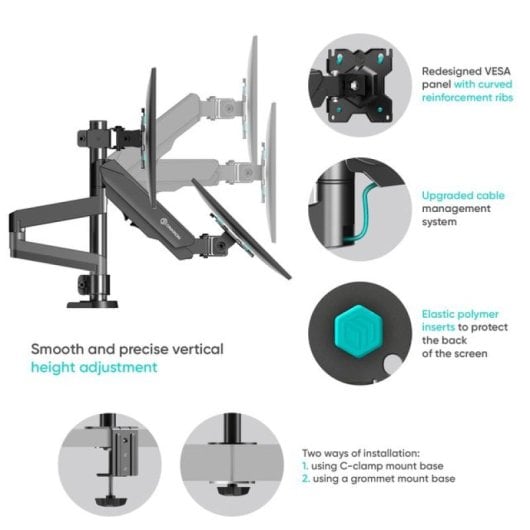 Onkron G280-B Supporto Braccio Mobile per Tre Monitor 13"- 32" Vesa 100 x 100 Nero