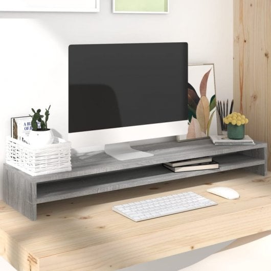 VidaXL Suporte de Madeira Contraplacado para Monitor Cinzento