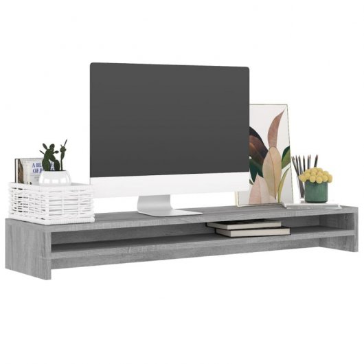 VidaXL Suporte de Madeira Contraplacado para Monitor Cinzento
