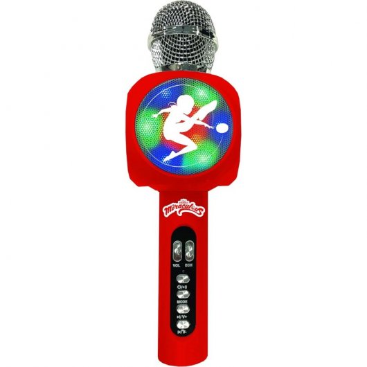 Lexibook Miraculous Wireless Microphone With Speaker And Lights, Bluetooth®, Voice Change Function, Light Effects, Micro Sd Port, Usb, Silver/Red, Mic260Mi