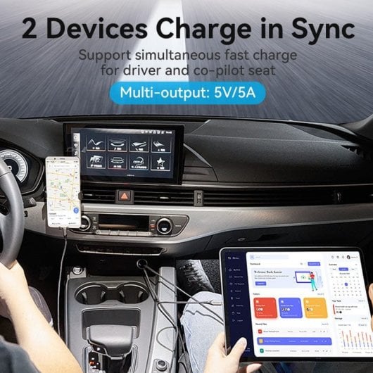 Vention FFFH0 Cargador de Coche 1xUSB-C + 1xUSB-A PD/QC4.0/QC3.0 30W Aleación de Aluminio Gris